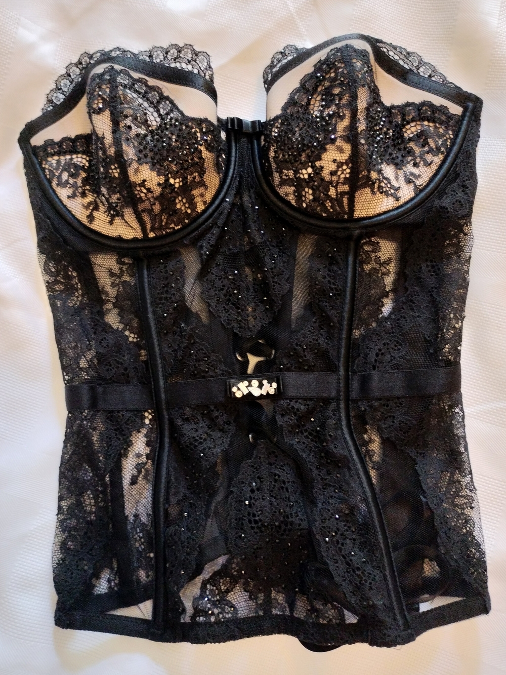 Elegant Black Lace Corset with Sparkling Details - Size 34C